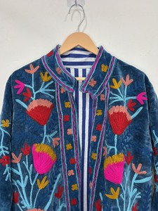 Ethnic Luxury Outerwear Indian Suzani Embroidery <b>Velvet</b> <b>Jacket</b> Suzani Boho Coat Unisex Spring <b>Jacket</b> for Boho Fashion - Product Image 2