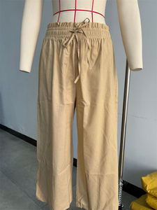 <span class=keywords><strong>Pantaloni</strong></span> da <span class=keywords><strong>Donna</strong></span> a Vita Alta e Gamba Larga, 70% Cotone 30% <span class=keywords><strong>Lino</strong></span>, Vestibilità Ampia, <span class=keywords><strong>Elastico</strong></span> <span class=keywords><strong>in</strong></span> Vita <span class=keywords><strong>con</strong></span> Cordoncino, Tinta Unita, Casual - Product Image 3