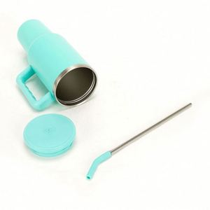 แก้วน้ำสแตนเลสขนาด 30 ออนซ์ 40 ออนซ์ 50 ออนซ์ แก้วน้ำแบบพกพา แก้วน้ำเก็บความร้อนสุญญากาศ พร้อมหูจับ ฝาปิด และหลอด - Product Image 2