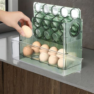 तीन परत आयताकार रसोई प्लास्टिक अंडे भंडारण बॉक्स बड़ी क्षमता रेफ्रिजरेटर कंटेनर अंडे रैक शंकल - Product Image 2