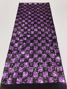 Tela de encaje de lentejuelas a cuadros en blanco y negro terciopelo nuevo <span class=keywords><strong>Material</strong></span> de ropa de banquete africano - Product Image 2