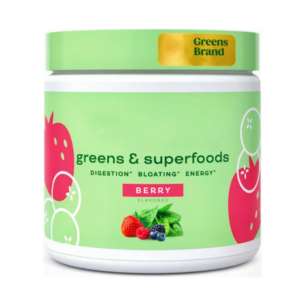 Nutrition Greens and Superfoods Poudre pour la digestion Saveur de baies avec des enzymes Probiotique Spiruline Chlorella Soutien immunitaire