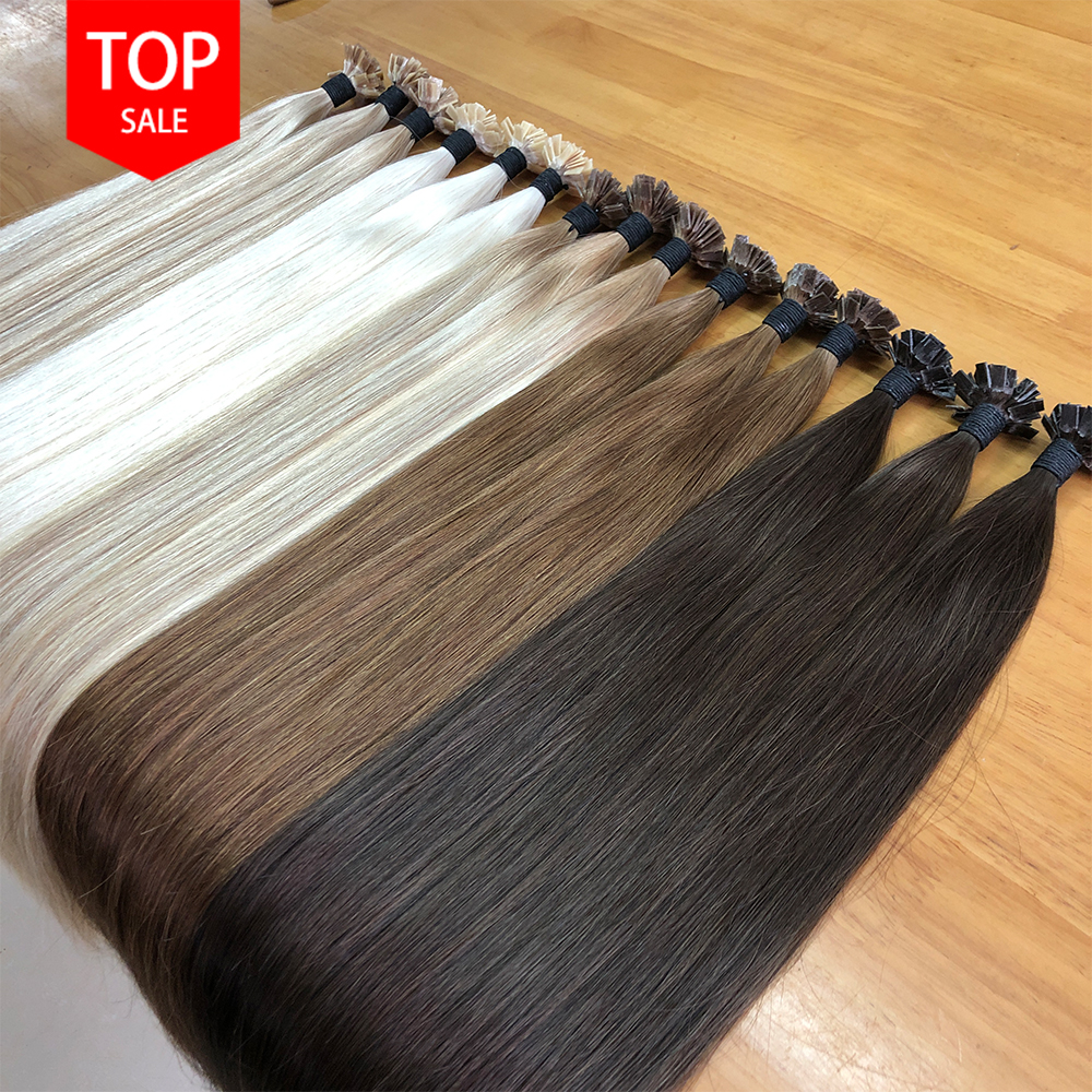 Groothandel Dubbele Getrokken Raw Russische Ruwe Cuticula Remy Haar Keratine U Platte Ik Tip Human Hair Extensions