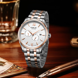 MIGE Men's Automatic Mechanical <b>Watch</b> Stainless Steel Round <b>Case</b> 38mm Sapphire Crystal Date Display Business Style - Product Image 5