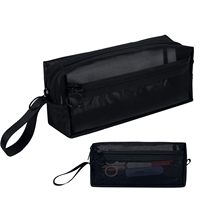 Gelory Noir Grande Capacité Transparent Mesh Zipper Trousse à Crayons Grande Personnalisé Zip Mesh Trousse à Crayons de Maquillage