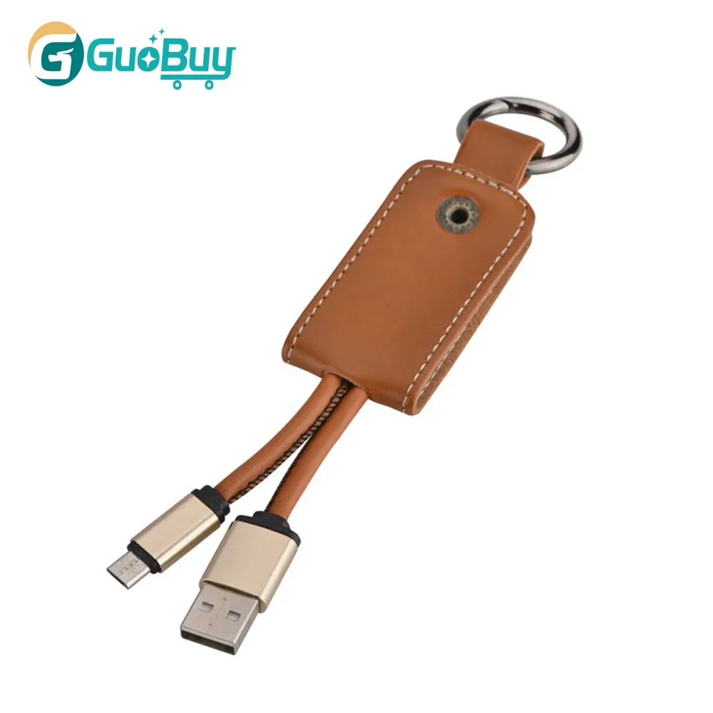 Portable Micro USB Charge Data Leather Keychain Cable for IOS Android Phones