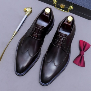 Chaussures habillées en cuir à bout pointu tendance pour homme, en cuir de vachette véritable, à lacets, style Derby de luxe, idéales pour les affaires et les mariages - Product Image 5