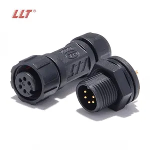 LLT M12 Panel Front Mounted Waterproof Connector Solder Type for Cable 6 pin Mechanical Equipment Waterproof Plug Outdoor