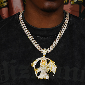 Colgante de Dios Muerto Alado <span class=keywords><strong>Arrogante</strong></span>, Estilo Punk Urbano, Joyería Masculina de Moda, Latón Chapado en Oro con Diamantes de Circonita Cúbica AAAAA, Iced Out - Product Image 3