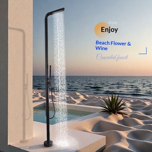 <span class=keywords><strong>Robinet</strong></span> de sol extérieur vertical avec douchette en acier inoxydable brossé, jet pluie, design moderne, eau froide et chaude, pour usage en bord de mer - Product Image 3