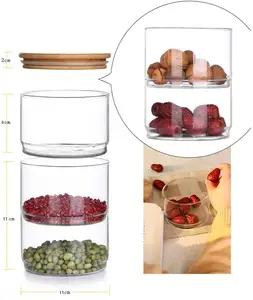 3 Pack Luchtdicht Opslag Containers Containers Stapelbaar Glazen Potten Met Bamboe Deksels Voor Keuken Houdt Voedsel Cookies Koffie