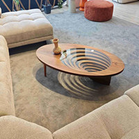 Table basse originale en bois massif pour salon, usage domestique, luxe léger, esthétique haut de gamme, table à thé créative de forme ovale, moderne