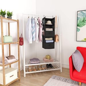 Organisateur de placard suspendu à 5 niveaux, étagère pliable en tissu avec crochets pour le rangement de la chambre à coucher, noir - Product Image 6