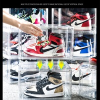 Boîte de rangement empilable carrée en PET avec tiroir latéral pour chaussures de sport, organisateur de chaussures, boîte de rangement magnétique transparente pour articles ménagers - Vente en gros