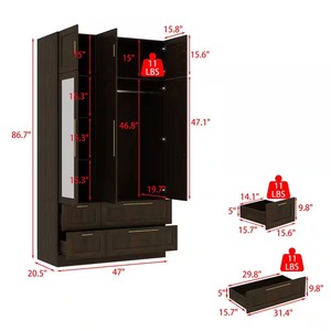 Armoire moderne en bois de noyer brun MDF de 47 pouces avec 4 tiroirs, 6 étagères, 1 <span class=keywords><strong>barre</strong></span> de suspension, porte miroir, placard de chambre à coucher - Product Image 4