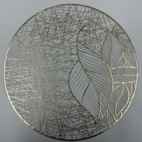 Napperon rond en vinyle PVC doré, style européen moderne, motif floral ajouré, antidérapant, écologique, 38 cm, pour la décoration de la maison et les mariages