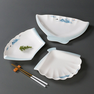 Plato de Cena en Forma de Abanico para Restaurante y Hotel Comercial Americano Xiangyuan, Plato Creativo para Platos Fríos de Imitación de Porcelana, Melamina - Product Image 1