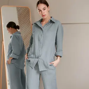 Women 2 Piece Sets Long Sleeve New Design Sleepwear Lounge Wear Women Winter Linen Pajamas Women