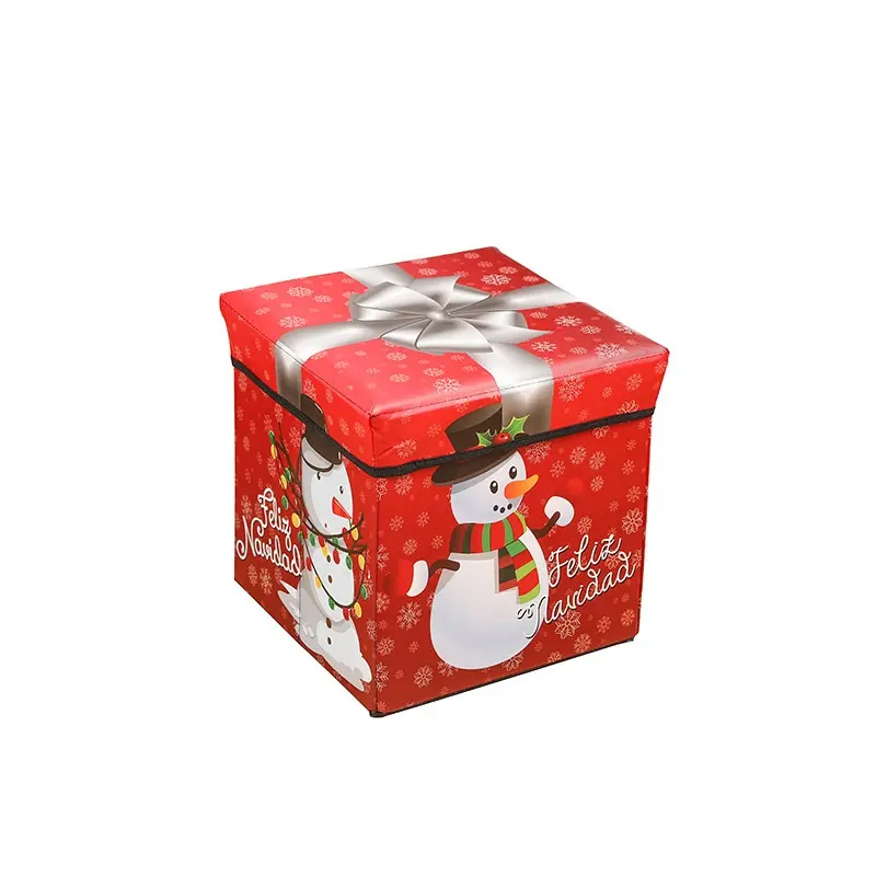 Kotak Penyimpanan Kain Kanvas Kubus, Keranjang Pesta Liburan Ornamen Hadiah Natal dengan Tutup Yang Dapat Dilepas