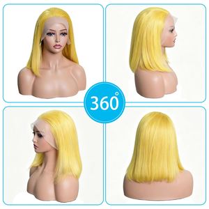 Perruque Bob Courte Blond Platine en Cheveux Humains Remy Jaune Néon, Lace Frontale 13x4 Transparente Sans Colle pour Femme - Product Image 2