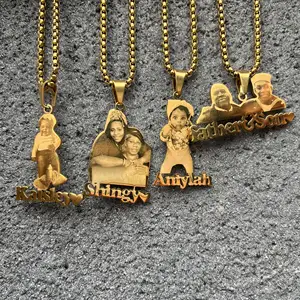 Gold Plate Cartoon Name Pendent Necklace For Kids Custom Personal Photo Picture Nameplate Pendent for Family Gifts