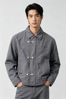 Veste en jean gris délavé vintage personnalisée pour homme avec fermoirs métalliques uniques et logo brodé - Manteau de travail streetwear OEM