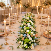 J-FR108 Vente en gros de chemin de table en fleurs bordeaux, chemin de table en fleurs artificielles pour les fleurs d'allée de mariage, guirlande de fleurs artificielles en soie