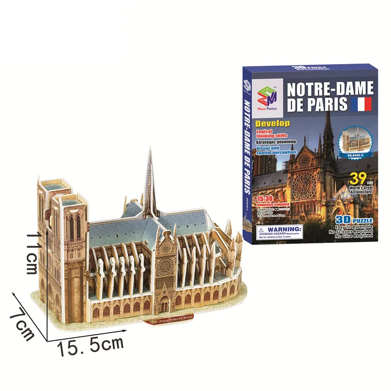 Offres Spéciales Collection Edition Jouets France Notre Dame de Paris Modèle Jouets Puzzle Architecture Bâtiment 3D Puzzle Pour Enfants