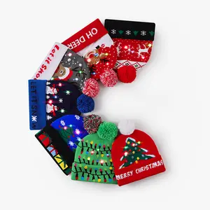 Chapéu de Natal LED Decoração de Natal Gorro de Natal Lanterna Chapéu de Tricotado para Festa