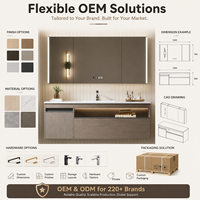Kabinet Cermin LED Tiga Pintu Stainless Steel untuk Kamar Mandi dengan Jam Digital, Penghilang Embun, dan Finishing Kayu Oak, Dilengkapi Wastafel