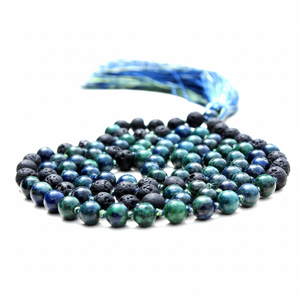 คริสตัลบำบัด,เครื่องประดับลูกปัดมาลาสำหรับโยคะร้อยลูกประคำลาวา Chrysocolla 108เม็ด - Product Image 1
