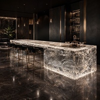 Plan de travail de cuisine multifonctionnel personnalisable en acrylique, style luxe léger, avec îlot central en cristal à effet glacé, Eastern Focus Lanzhou