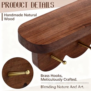 Wooden Entryway <b>Coat</b> Rack <b>With</b> <b>Hooks</b> Solid Wood Wall Mounted Storage <b>Shelf</b> For Bedroom Living Room Decorative Flower Stand - Product Image 4