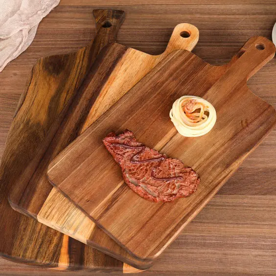 Acacia Wood Cutting Board Wood Handle Cutting Board Chopping Blocks For Kitchen Round Wood Tray For Food