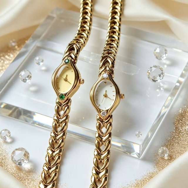 2026 New Arrival Water Drop Dial Ladies Quartz Watch, Vintage Exquisite Low-key Wristwatch with Emerald Inlay