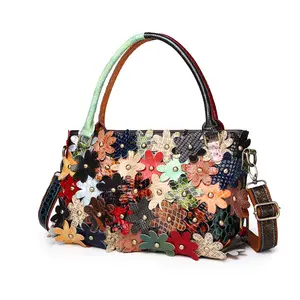 Leather handbag snake print stitching contrasting color studs shoulder bag ladies handbag