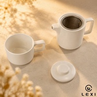 Service à thé cylindrique en céramique blanche brillante, pot et tasse à corps droit, empilable, deux pièces, pour la maison, le bureau, la cuisine, le café, décoration de table