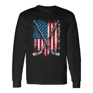 T-shirt à manches longues avec drapeau américain pour les fans de hockey - Product Image 1