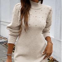 Prettysteps Pull à pois perlés Robe à col tricoté à manches longues