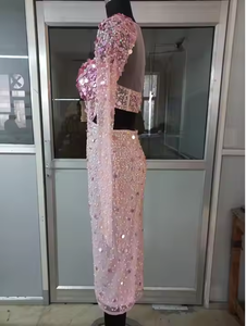 Elegante vestido de cóctel con abertura alta de satén transpirable para mujer, hasta la rodilla, estampado de noche, patrón de perlas bordadas para el verano - Product Image 3