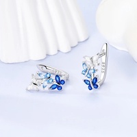 MULA Boucles d'oreilles papillon en argent sterling 925 plaqué platine classique avec zirconium bleu Boucles d'oreilles créoles pour femmes Fête Bijoux fins