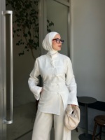 Setelan Abaya Wanita Mexizo Custom Baru, Kancing Katak Cina, Celana Lengan Lebar, Dua Potong, Muslimah Elegan Islami
