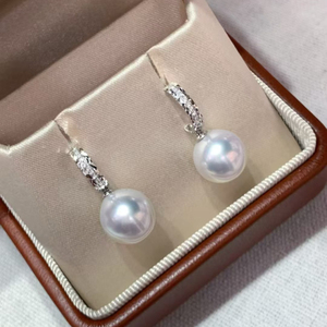 Pendientes de Perlas Blancas Nanyang de Agua Salada, Platino PT950 con Incrustaciones de Diamantes, Joyería Premium de Alta Gama, Regalos para Mujer, Venta al Por Mayor - Product Image 2
