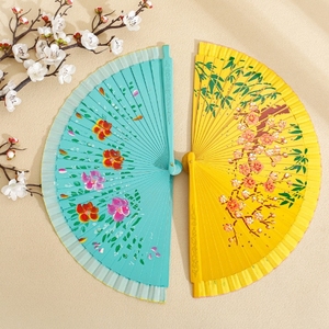 Colorful Hand-painted <b>Wooden</b> Folding Hand Fans 23cm Custom Logo WUYUNG Brand Eco-Friendly Flower Theme Chinese New Year <b>Gift</b> - Product Image 3
