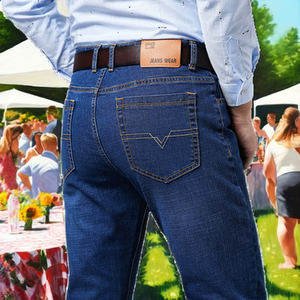 Vendite dirette della fabbrica di <span class=keywords><strong>Jeans</strong></span> da uomo a vita media da uomo <span class=keywords><strong>Slim</strong></span> a gamba dritta Casual Plus Size tinta unita con stampa traspirante invernale - Product Image 2