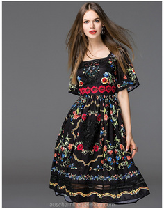 Occidental sexy Girl chic bordado <span class=keywords><strong>Bell</strong></span> manga vestido moda patrón - Product Image 1