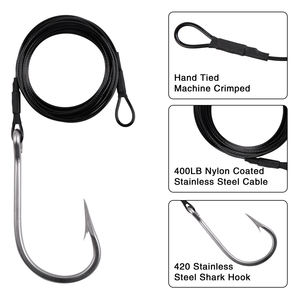ตะขอเบ็ดตกปลารูปปลาฉลามปลาทูน่าแบบ400LB ตะขอสำหรับตกปลาน้ำเค็มขนาดใหญ่ทำจากไนลอนเคลือบสายเคเบิ้ล - Product Image 4