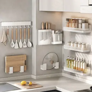 2023 Set di articoli da cucina di alta qualità scatola portaoggetti in plastica scaffali portaoggetti da cucina a parete