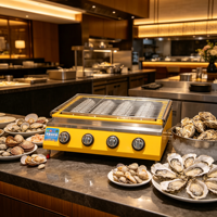 Pemanggang Oyster Tanpa Asap dengan Kontrol Suhu Berzona Gas, Tekanan Tinggi 2800Pa, Baja Tahan Karat, untuk Restoran BBQ Komersial