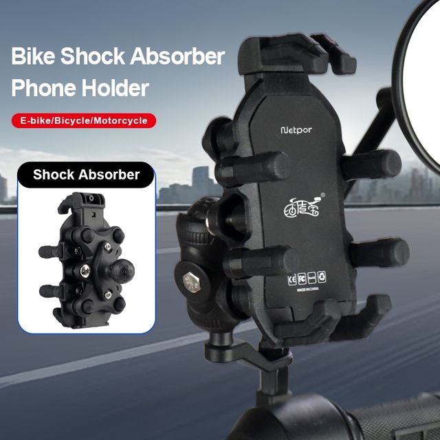 Bike Phone Holder Shock Absorber Motorcycle Phone Stand 360° Rotation Adjustable E-bike Cellphone Mount One-handed Operation